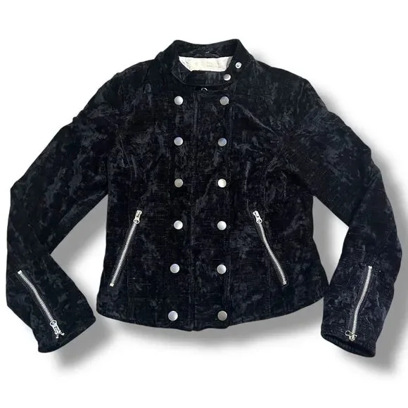 Free People Women's Dusk Till Dawn Velvet Moto Jacket Size Small Black Military